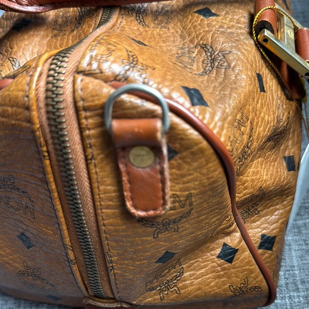 MCM Brown Hand Bag with Signature Logo and Gold Hardware